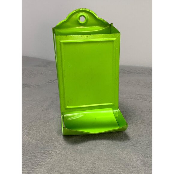 Vintage Lime Green Metal Match Holder with Wall Mount Design 1970s - Picture 1 of 8